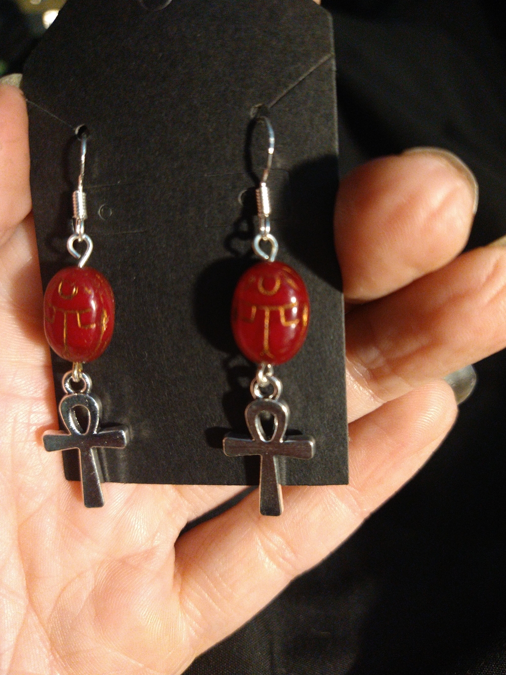 Red Scarab Ankh Dangle Earrings - Gothic Gargoyle